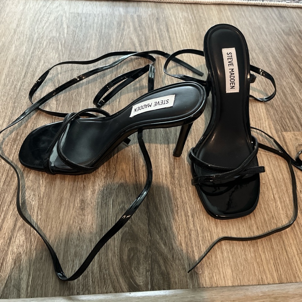 Steve Madden Glossy Black Strappy Sandals